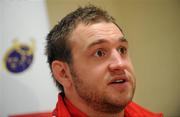 15 December 2010; Munster's Johne Murphy speaking during a media conference ahead of their Heineken Cup Pool 3, Round 4, match against Ospreys on Saturday. Munster Rugby media conference, Cork Institute of Technology campus, Bishopstown, Cork. Picture credit: Diarmuid Greene / SPORTSFILE