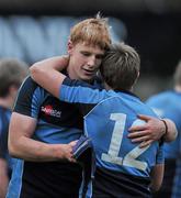 15 December 2010; Rafe Garland, left, Newpark Comprehensive, celebrates with captain Fergus Halpin at the end of the game after winning the McMullen Cup. McMullen Cup Final, Skerries C.C. v Newpark Comprehensive, Donnybrook, Dublin. Picture credit: David Maher / SPORTSFILE