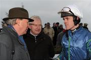 15 December 2010; Jockey Andrew McNamara, right, speaking with trainer Eddie O'Grady, left, and part owner Nelius Hayes after winning The John Durkan Memorial Punchestown Steeplechase. Fairyhouse Racecourse, Fairyhouse, Co. Meath. Picture credit: Barry Cregg / SPORTSFILE