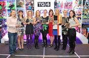 15 December 2010; TG4 celebrated their tenth year as sponsor of the Ladies Football Championships last night at a Banquet in Croke Park and in honour of the association between TG4 and Ladies Football, the TG4 Ladies Football Team of the Decade was announced. Pictured are the Munster players honoured, from left, Geraldine O'Shea, Kerry, Briege Corkery, Valerie Mulcahy, Rena Buckley, all Cork, Mary O'Donnell, Waterford, Angela Walsh, Juliet Murphy and Nollaig Cleary, all Cork and Rebecca Hallahan, Waterford. TG4 Ladies Football Team of the Decade Banquet, Croke Park, Dublin. Picture credit: Brendan Moran / SPORTSFILE