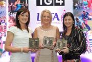 15 December 2010; TG4 celebrated their tenth year as sponsor of the Ladies Football Championships last night at a Banquet in Croke Park and in honour of the association between TG4 and Ladies Football, the TG4 Ladies Football Team of the Decade was announced. Pictured are the Connacht players honoured, from left, Emer Flaherty, Galway, Caroline Brogan, Chairperson of the Mayo County Board, who collected the award on behalf of Cora Staunton of Mayo, and Christina Heffernan, Mayo. TG4 Ladies Football Team of the Decade Banquet, Croke Park, Dublin. Picture credit: Brendan Moran / SPORTSFILE