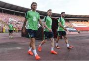 4 September 2016; Republic of Ireland players, from left to right, Jeff Henderick, Stephen Quinn and Shane Long walk out for the start of squad training at the Stadion FK Crvena Zvezda, Belgrade, Serbia. Photo by David Maher/Sportsfile