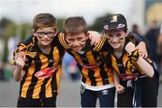 4 September 2016; Kilkenny supporters, from Gowran, Co Kilkenny, left to right, Charlie Swift, aged 6, Butros Copty, aged 10, and Kate Swift, aged 9, ahead of the GAA Hurling All-Ireland Senior Championship Final match between Kilkenny and Tipperary at Croke Park in Dublin. Photo by Daire Brennan/Sportsfile