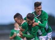 4 September 2016; Canice Carroll of Republic of Ireland is congratulated by his team-mates Canice Carroll, right, and Zach Elbouzedi, centre, after he scored his side's first goal during the Under 19 match between Republic of Ireland and Austria in Tallaght Stadium, Dublin. Photo by Matt Browne/Sportsfile