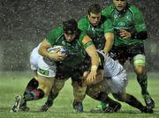 17 December 2010; Andrew Browne, Connacht, is tackled by Tom Williams, left, and Joe Gray, Harlequins. Amlin Challenge Cup, Pool 1, Round 3, Connacht v Harlequins, Sportsground, Galway. Picture credit: David Maher / SPORTSFILE
