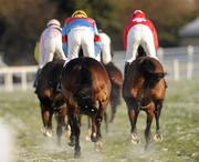 18 December 2010; A general view of the field passing the post first time round in the difficult conditions during The Navan Novice Hurdle. Navan Racecourse, Proudstown, Navan, Co. Meath. Picture credit: Barry Cregg / SPORTSFILE