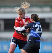 18 December 2010; Fiona Reidy, Munster, is tackled by Tammy Breen, Leinster. Women's Interprovincial Final, Leinster v Munster, Donnybrook Stadium, Donnybrook, Dublin. Picture credit: David Maher / SPORTSFILE