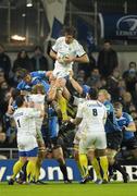 18 December 2010; Julien Pierre, ASM Clermont Auvergne, wins possession for his side in the lineout ahead of Nathan Hines, Leinster. Heineken Cup, Pool 2, Round 4, Leinster v ASM Clermont Auvergne, Aviva Stadium, Lansdowne Road, Dublin. Picture credit: Brendan Moran / SPORTSFILE