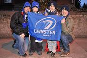18 December 2010; Leinster supporters, from left, Larry Doran, William Doran, age 7, Rohan Kumar, age 6, and Padraig Delaney, all from Kildare town, at the Leinster v ASM Clermont Auvergne, Heineken Cup Pool 2, Round 4, game. Aviva Stadium, Lansdowne Road, Dublin. Picture credit: Brendan Moran / SPORTSFILE