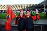 18 December 2010; Munster supporters Michelle Darcy, from Clonlara, Co. Clare, left, and Theresa O'Donovan, from Woodview, Co. Limerick, ahead of the game. Heineken Cup, Pool 3, Round 4, Ospreys v Munster, Liberty Stadium, Swansea, Wales. Picture credit: Stephen McCarthy / SPORTSFILE