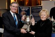 18 December 2010; Kevin Fitzpatrick, Leinster Branch President, and Margo Darcy with the Tom Darcy Cup during the Newstalk Provincial Towns and Metropolitan Cup Draws. Heineken Cup Pool 2, Round 4, Leinster v ASM Clermont Auvergne, Aviva Stadium, Lansdowne Road, Dublin. Photo by Sportsfile