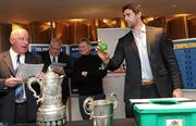 18 December 2010; Leinster player Trevor Hogan draws out one of the teams during the Newstalk Provincial Towns and Metropolitan Cup Draws. Heineken Cup Pool 2, Round 4, Leinster v ASM Clermont Auvergne, Aviva Stadium, Lansdowne Road, Dublin. Photo by Sportsfile