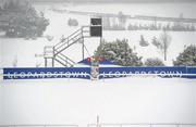 21 December 2010; A general view of the finishing post at Leopardstown Racecourse, covered in a thick blanket of snow, ahead of the Christmas Racing Festival. Leopardstown Racecourse, Leopardstown, Dublin. Picture credit: Brian Lawless / SPORTSFILE
