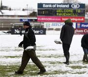 26 December 2010; A general view of Ravenhill as Ulster Rugby officials, staff and supporters remove the snow from the Ravenhill pitch ahead of Ulster's Celtic League clash against Leinster, on Monday 27th December. Ravenhill, Belfast, Antrim. Picture credit: John Dickson / SPORTSFILE