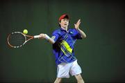 27 December 2010; Peter Bothwell, Downshire Hillsborough, Co. Down, in action against Niall Fitzgerald. Babolat National Indoor Tennis Championships, David Lloyd Riverview, Clonskeagh, Dublin. Picture credit: Barry Cregg / SPORTSFILE