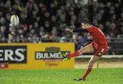 27 December 2010; Ronan O'Gara, Munster, kicks an early penalty. Celtic League, Connacht v Munster, Sportsground, Galway. Picture credit: Diarmuid Greene / SPORTSFILE