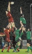 27 December 2010; Ian Nagle, Munster, wins possession in the lineout ahead of Andrew Browne, Connacht. Celtic League, Connacht v Munster, Sportsground, Galway. Picture credit: Diarmuid Greene / SPORTSFILE