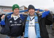 27 December 2010; Leinster fans, from left, Paul Teehan, from Knocklyon, Dublin and Anthony Teehan, from Churchtown, Dublin, at the Ulster v Leinster Celtic League match. Ravenhill Park, Belfast. Picture credit: Oliver McVeigh / SPORTSFILE