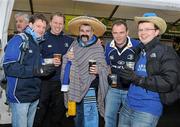 27 December 2010; Leinster fans from left, Brian Cregan, from Swords, Dublin, John Murray and Gavin Duffy, both from Sutton, Dublin, Declan Doran, from Clontarf, and Conor Lynch from Clontarf, Dublin, at the Ulster v Leinster Celtic League match. Ravenhill Park, Belfast. Picture credit: Oliver McVeigh / SPORTSFILE