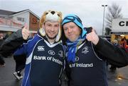 27 December 2010; Leinster fans ,from left, James Chew, from Dun Laoghaire, Dublin, and Neil Keegan, from Bray, Co. Wicklow, at the Ulster v Leinster Celtic League match. Ravenhill Park, Belfast. Picture credit: Oliver McVeigh / SPORTSFILE