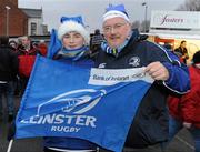 27 December 2010; Leinster fans Tom Kelly, from Glenageary, Dublin and Barry Kelly, right, Ranelagh, Dublin, at the Ulster v Leinster Celtic League match. Ravenhill Park, Belfast. Picture credit: Oliver McVeigh / SPORTSFILE