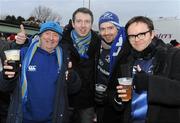 27 December 2010; Leinster fans Mick McKenna, from Castleknock, Dublin, Phillip Kelly, from Dunboyne, Co. Meath, Neil McKenna, from Castleknock, Dublin, and Paul Ward, from Castleknock, Dublin, at the Ulster v Leinster Celtic League match. Ravenhill Park, Belfast. Picture credit: Oliver McVeigh / SPORTSFILE