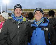 27 December 2010; Leinster fans Stephen O'Byrne, left, and his father Sean O'Byrne, from Rathfarnham, Dublin, at the Ulster v Leinster Celtic League match. Ravenhill Park, Belfast. Picture credit: Oliver McVeigh / SPORTSFILE