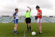3 September 2016; Referee Gerry Carmody performs the coin-toss in the company of Laura McEnaney of Monaghan and Ciara O'Sullivan of Cork before the TG4 Ladies Football All-Ireland Senior Championship Semi-Final match between Cork and Monaghan at the Gaelic Grounds, Limerick. Photo by Diarmuid Greene/Sportsfile