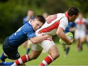 3 September 2016; James Hickey of Leinster tackles James Hume of Ulster during the U19 Interprovincial Series Round 1 match between Ulster and Leinster at RBAI in Belfast. Photo by Oliver McVeigh/Sportsfile