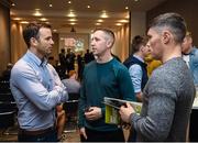 3 November 2017; GPA President David Collins in conversation with Dean Bruen and Paul Uniacke, hurlers from Co Lancashire, England, during the GPA AGM 2017 at Spencer Hotel in Dublin. Photo by Cody Glenn/Sportsfile