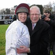 28 December 2010; Jockey Paul Carberry is congratulated by owner Robert Bagnall after winning The Lexus Steeplechase with Pandorama. Leopardstown Christmas Racing Festival 2010, Leopardstown Racecourse, Leopardstown, Dublin. Picture credit: Matt Browne / SPORTSFILE