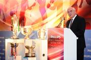15 December 2010; Cel O'Reilly, Managing Director of Philips Ireland, speaking at the Philips Sports Manager of the Year 2010 awards. The Shelbourne Hotel Dublin, St Stephen's Green, Dublin. Picture credit: Stephen McCarthy / SPORTSFILE