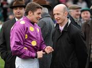 29 December 2010; Jockey Barry Geraghty in conversation with trainer Colm Murphy they won The Paddy Power Dial-a-Bet Steeplechase with Big Zeb. Leopardstown Christmas Racing Festival 2010, Leopardstown Racecourse, Leopardstown, Dublin. Picture credit: Stephen McCarthy / SPORTSFILE