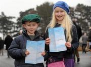 30 December 2010; Enjoying a day at the races are Ruairí, age 6, and Cara O'Tierney, age 8, from Drumcondra, Dublin. Leopardstown Christmas Racing Festival 2010, Leopardstown Racecourse, Leopardstown, Dublin. Picture credit: Barry Cregg / SPORTSFILE