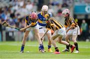 4 September 2016; Ava Maloney, Shinrone NS, Shinrone, Birr, Offaly, representing Tipperary, left, and Alex Connole, St Joseph's NS, Ballybrown, Clarina, Limerick, representing Tipperary, in action against  Kate Fitzgerald, Kilmurry NS, Sixmilebridge, Clare, representing Kilkenny, and Rebecca Gorman, Assumption Senior Girls School, Walkinstown, Dublin, representing Kilkenny, right, during the INTO Cumann na mBunscol GAA Respect Exhibition Go Games at the GAA Hurling All-Ireland Senior Championship Final match between Kilkenny and Tipperary at Croke Park in Dublin. Photo by Piaras Ó Mídheach/Sportsfile