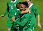6 September 2016; Adam Idah of Republic of Ireland celebrates with team mate Luke Nolan after scoring his sides second goal during the U17 International Friendly match between Republic of Ireland and Turkey at Turners Cross in Cork. Photo by Eóin Noonan/Sportsfile