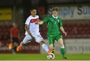 6 September 2016; Glen McAuley of Republic of Ireland in action against Umut Gunes of Turkey during the U17 International Friendly match between Republic of Ireland and Turkey at Turners Cross in Cork. Photo by Eóin Noonan/Sportsfile