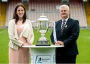 7 September 2016; After an exciting 2016 Bord Gáis Energy GAA Hurling U-21 All-Ireland Championship, it has all come down to Galway and Waterford, who will battle it out for the newly unveiled James Nowlan Cup. The pair will go head to head in Semple Stadium, Thurles this Saturday 10th September at 5pm. The game will be preceded by the clash of Meath and Mayo in the ‘B’ championship decider at 3pm, with both games to be broadcast live on TG4. Pictured in Semple Stadium and Uachtarán Chumann Lúthchleas Gael Aogán Ó Fearghail and Sorcha Fennell Sheehan, Sponsorship Programme Manager for Bord Gáis Energy. Photo by Sam Barnes/Sportsfile
