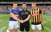 4 September 2016; Tipperary captain Brendan Maher and Kilkenny captain Shane Prendergast shake hands, in front of referee Brian Gavin, before the GAA Hurling All-Ireland Senior Championship Final match between Kilkenny and Tipperary at Croke Park in Dublin. Photo by Ray McManus/Sportsfile