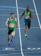 8 September 2016; Jason Smyth of Ireland crosses the line to win the Men's 100m - T13 Heat 1 at the Olympic Stadium during the Rio 2016 Paralympic Games in Rio de Janeiro, Brazil. Photo by Diarmuid Greene/Sportsfile
