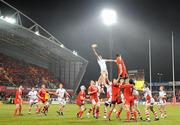 1 January 2011; Ryan Caldwell, Ulster, wins possession in the line-out ahead of Donnacha Ryan, Munster. Celtic League, Munster v Ulster, Thomond Park, Limerick. Picture credit: Diarmuid Greene / SPORTSFILE