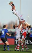 11 December 2010; Johann Muller, Ulster Rugby, lifted by Pedrie Wannenburg and Dan Tuohy, wins possession in the line-out. Heineken Cup Pool 4, Round 3, Ulster Rugby v Bath Rugby, Ravenhill Park, Belfast. Picture credit: Oliver McVeigh / SPORTSFILE