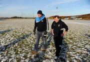 9 January 2011; Dublin manager Pat Gilory, left, and Westmeath manager Pat Flanagan inspect the pitch ahead of the game. Referee Fergal Kelly subsequenlty made the decision not to play the game due to the overnight frost. O'Byrne Cup, Westmeath v Dublin, St. Loman's GAA Club, Lakepoint Park, Mullingar, Co. Westmeath. Picture credit: Stephen McCarthy / SPORTSFILE