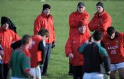 9 January 2011; Mayo manager James Horan with selectors Tomas Prendergast, left, and James Nallen, right, after the match was postponed by referee TJ Keavney who deemed the pitch unplayable. FBD Connacht League, Mayo v Leitrim, Sean O'Heslin Park, Ballyhaunis GAA Club, Ballyhaunis, Co Mayo. Picture credit: Brian Lawless / SPORTSFILE