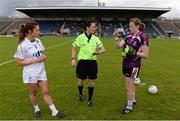 27 August 2016; Referee Maggie Farrelly with team captains Aisling Holton of Kildare, left, and Noelle Gormley of Sligo prior to the TG4 Ladies Football All-Ireland Intermediate Championship Semi-Final game between Kildare and Sligo at Kingspan Breffni Park in Cavan. Photo by Piaras Ó Mídheach/Sportsfile