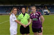 27 August 2016; Referee Maggie Farrelly with team captains Aisling Holton of Kildare, left, and Noelle Gormley of Sligo prior to the TG4 Ladies Football All-Ireland Intermediate Championship Semi-Final game between Kildare and Sligo at Kingspan Breffni Park in Cavan. Photo by Piaras Ó Mídheach/Sportsfile