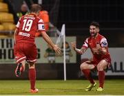 9 September 2016; Karl Sheppard, left, of Cork City celebrates after scoring his side's third goal with team-mate Sean Maguire during the Irish Daily Mail FAI Cup Quarter-Final match between Shamrock Rovers and Cork City at Tallaght Stadium in Tallaght, Co Dublin. Photo by David Maher/Sportsfile
