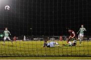 9 September 2016; Sean Maguire of Cork City beats Barry Murphy, goalkeeper of Shamrock Rovers to score his side's fourth goal during the Irish Daily Mail FAI Cup Quarter-Final match between Shamrock Rovers and Cork City at Tallaght Stadium in Tallaght, Co Dublin. Photo by David Maher/Sportsfile