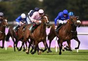 10 September 2016; Rain Goddess, centre, with Declan McDonogh up, on their way to winning the Ballylinch Stud EBF Fillies Maiden from second place Holiday Girl, right, with Billy Lee up, at Leopardstown Racecourse in Dublin. Photo by Matt Browne/Sportsfile