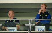 10 September 2016; Leinster head coach Leo Cullen, right, with senior coach Stuart Lancaster, during the Guinness PRO12 Round 2 match between Glasgow Warriors and Leinster at Scotstoun Stadium in Glasgow, Scotland. Photo by Seb Daly/Sportsfile